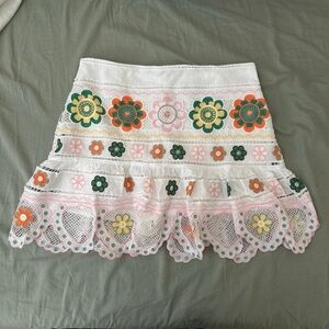 ZARA Floral Embroidered White Skort